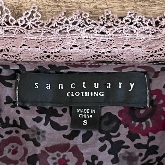 🌺 Sanctuary Purple Floral Boho Lace Silk Blend Lightweight Tunic Blouse Size XS - Picture 7 of 9